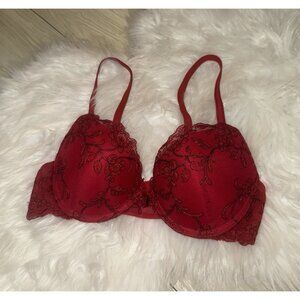 Soma Floral Lace Bra Lightly Padded Underwire Older Style Womens 32B Red